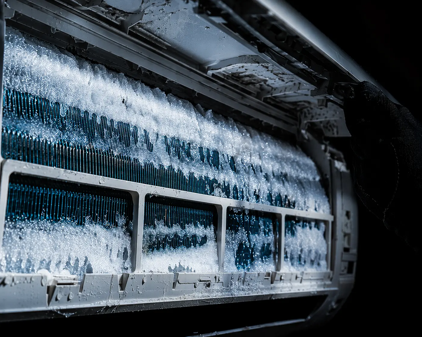 Evaporador split completamente congelado con hielo — avería aire acondicionado no enfría Murcia